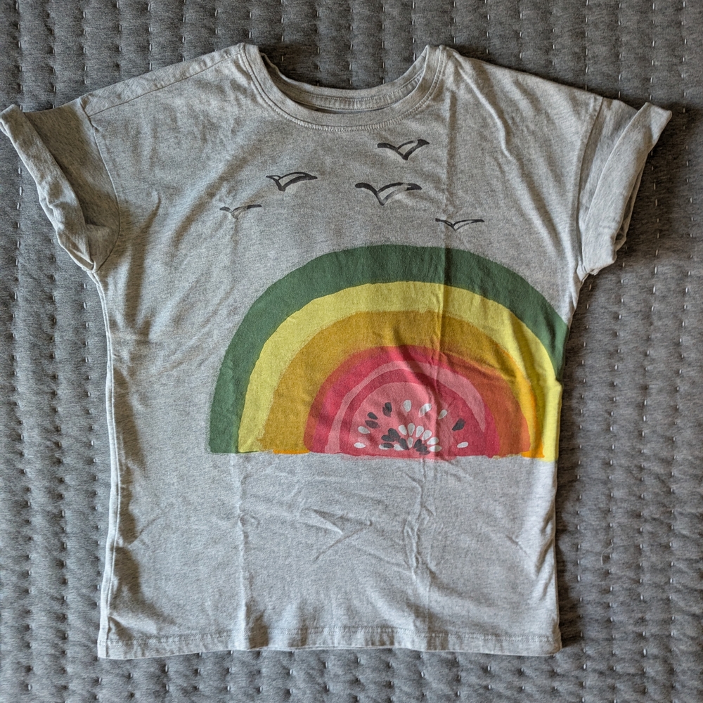 Tea Collection Girls Watermelon Graphic Tee - Gray & Red - Like New - Size 10